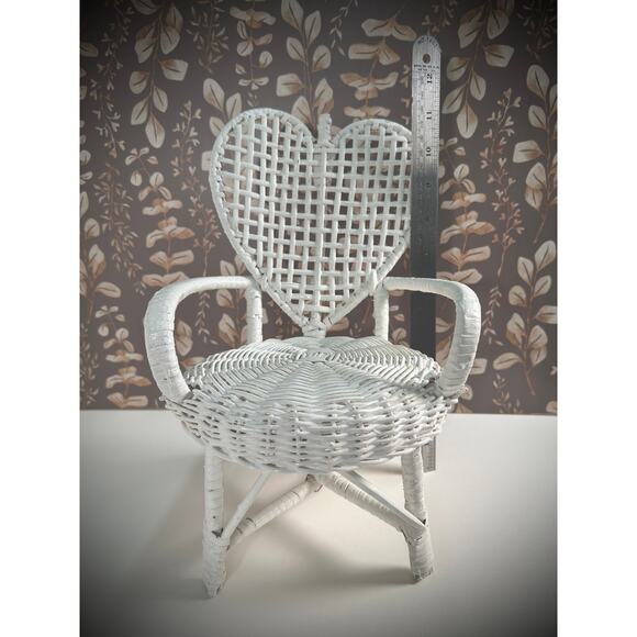 White Wicker Teddy or Doll Furniture, Vintage Rattan Patio Chair, Cottage Decor - Picture 2 of 7